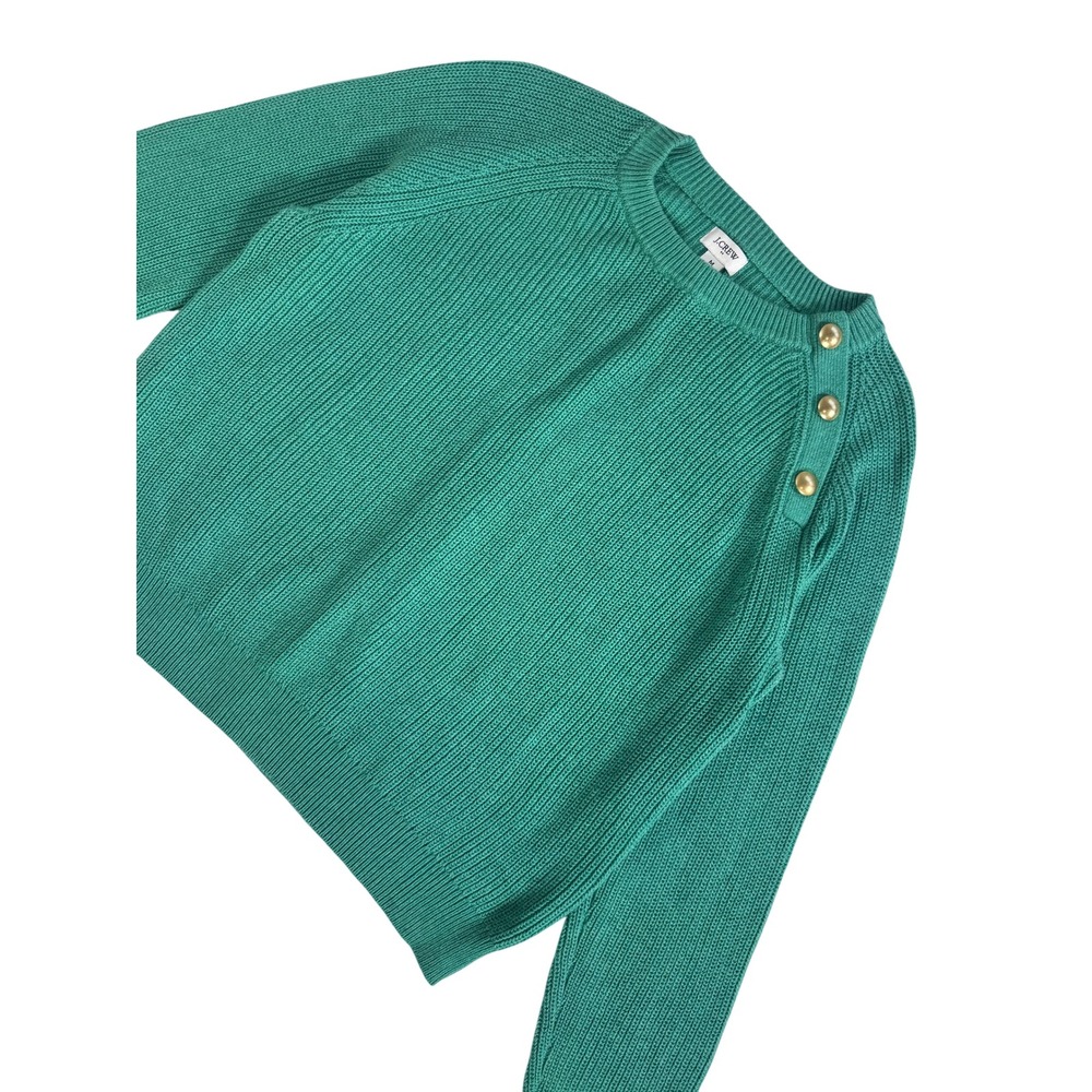 J.Crew Women's Green Ribbed Button Shoulder Raglan Sweater Size M Preppy Girl